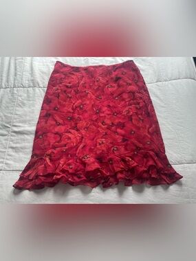 Vintage Red Floral Poppy Silk Slip Skirt 10 Fairycore Whimsigoth Vamp Whimsical